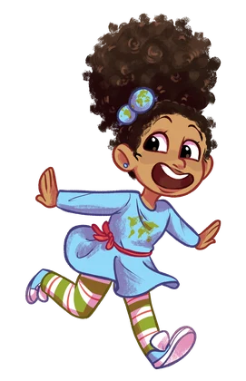 Alexandria running with her backpack, ready to explore