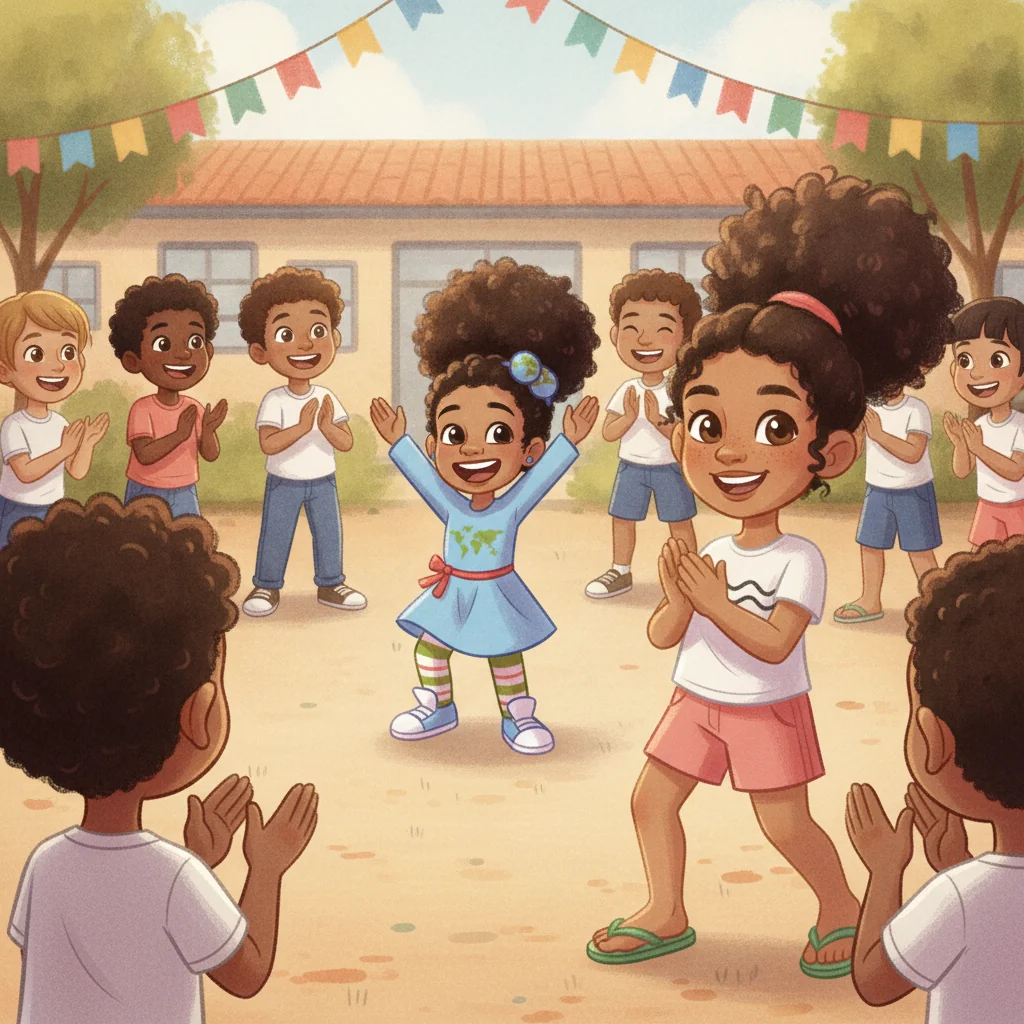 In the book, Alexandria dances in the middle while Isabela and the other children hold the circle.